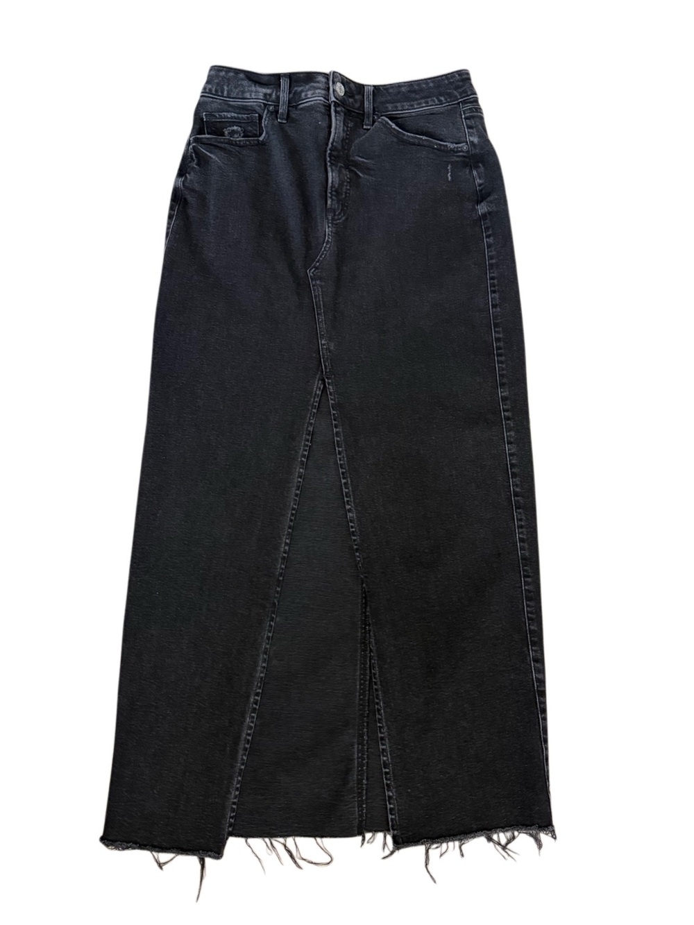 Express Black High-Rise Maxi Denim Skirt Size 6 Front Slit Whimsigoth Grunge